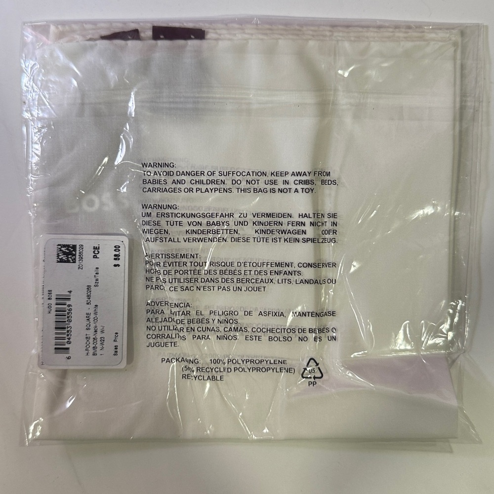 Hugo Boss white silk pocket square